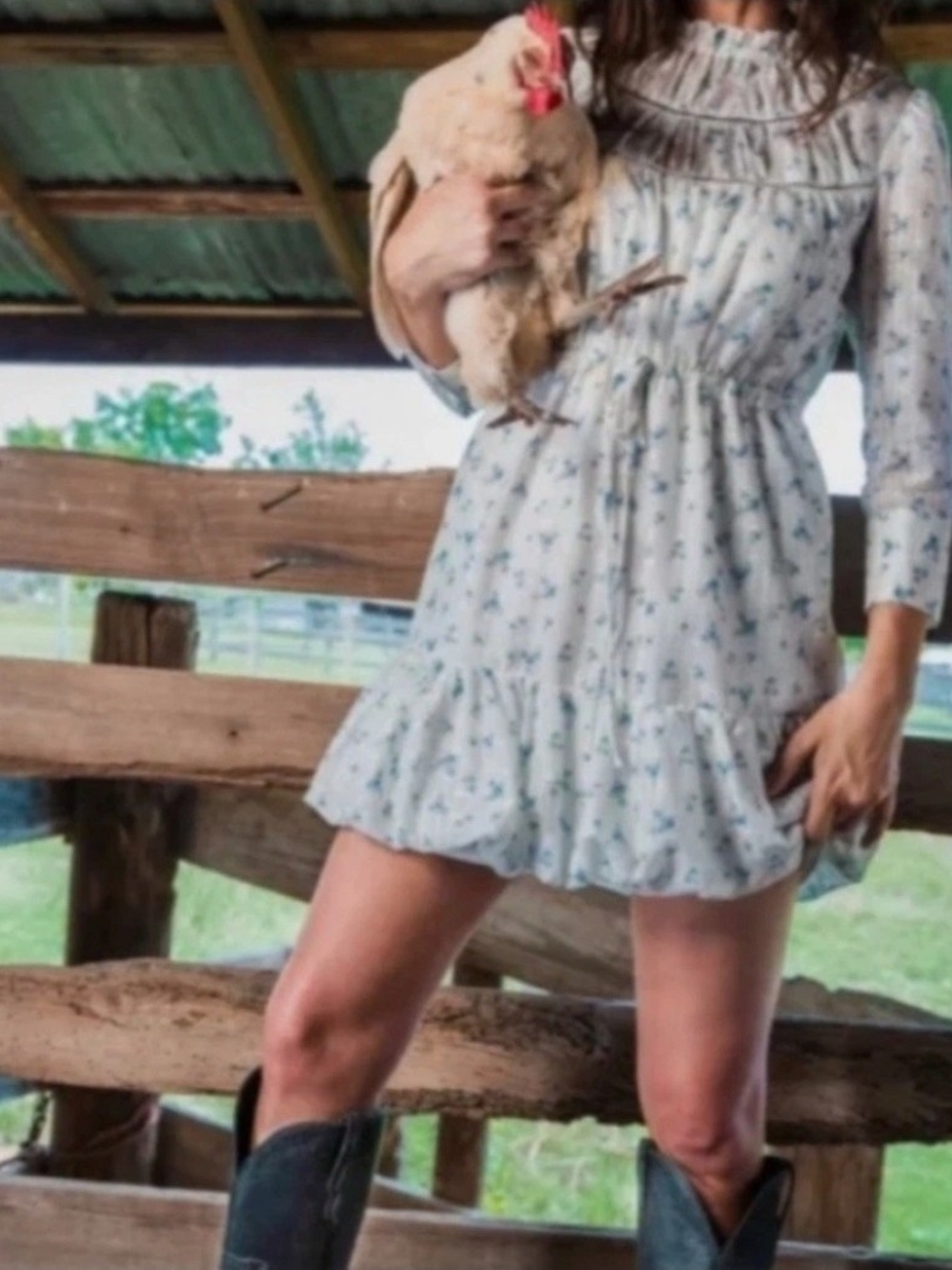 Tecovas Light Blue Floral Ruffle Tiered Mini Dress